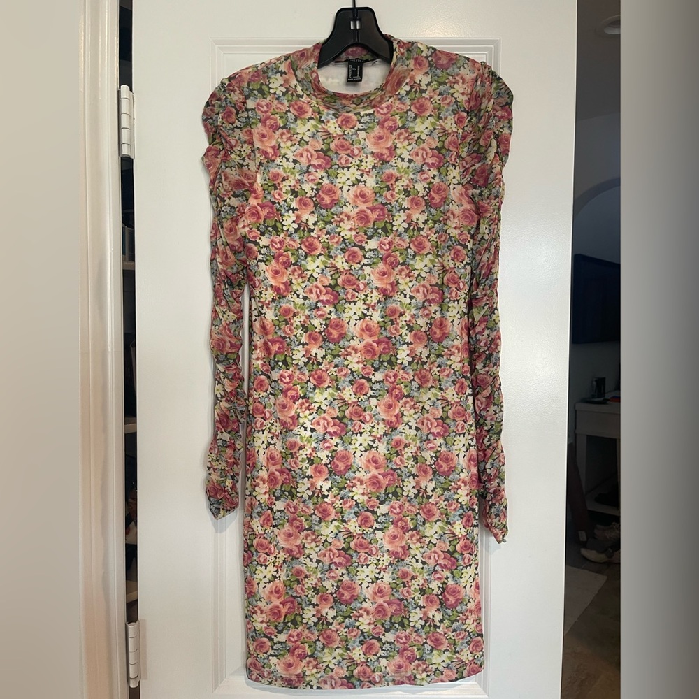 Forever 21 mesh turtleneck floral dress